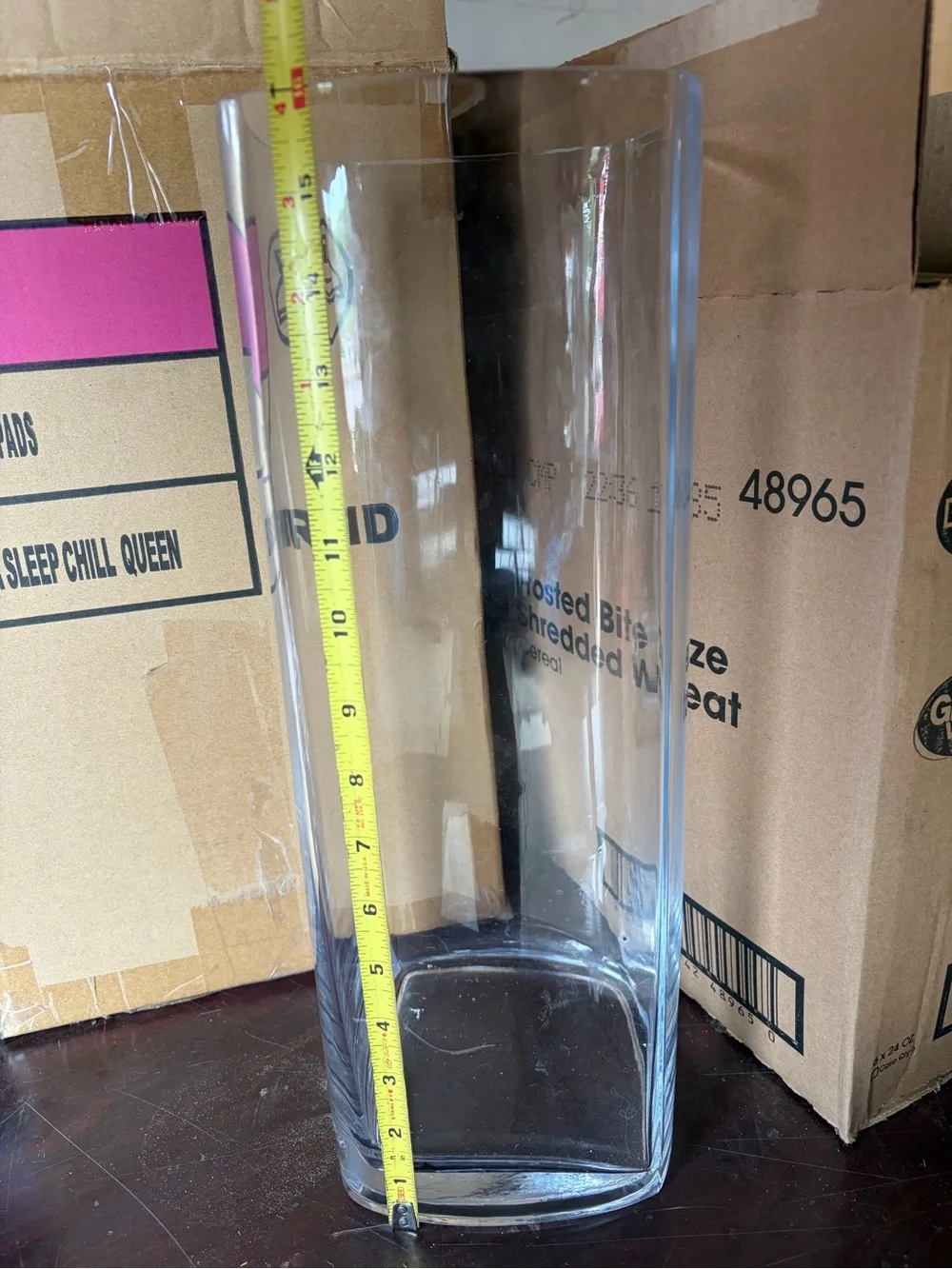 Tall Clear Glass Vase - Modern Square-Round Shape
